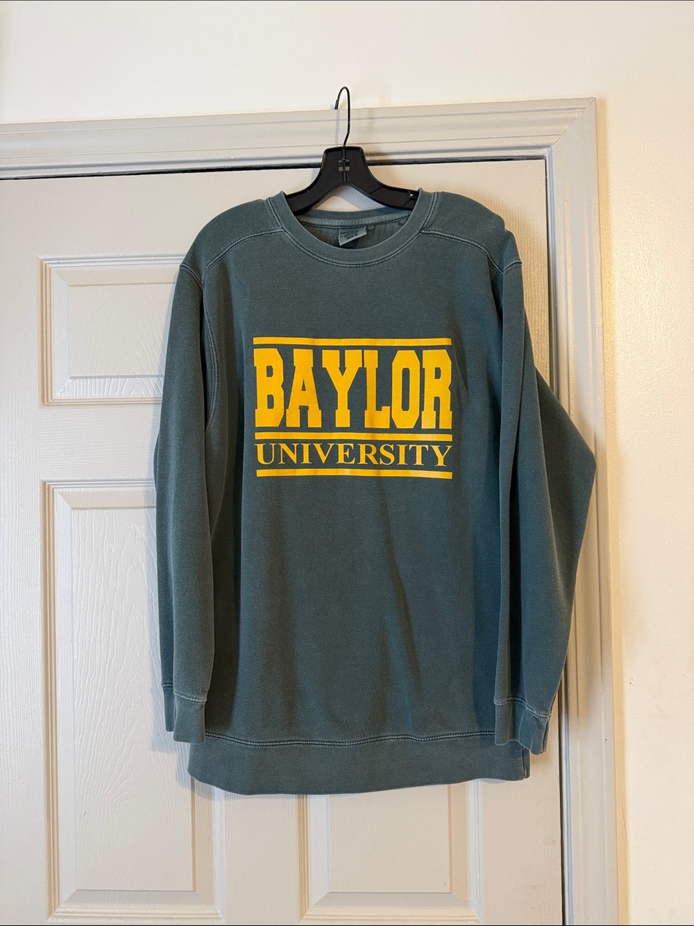 Comfort Colors Green Baylor University Crewneck with Yellow Logo